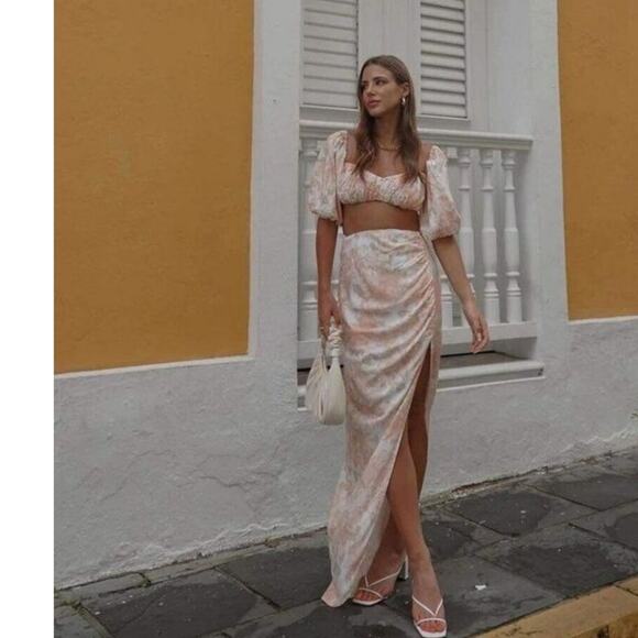 New Free People RUMER Isola Set $488 XL-US 10  Pink Floral ON/OFF THE SHOULDER - Picture 6 of 10